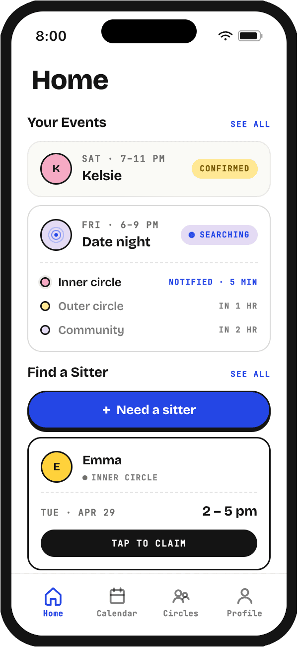 SitterCircle app preview