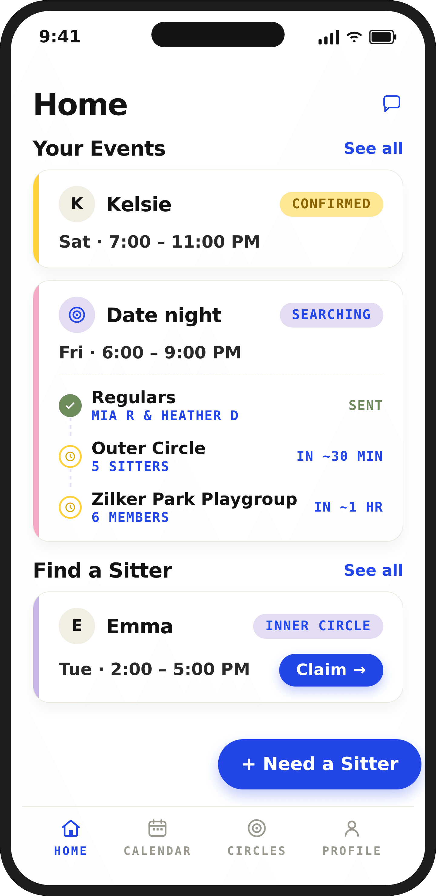 SitterCircle app preview